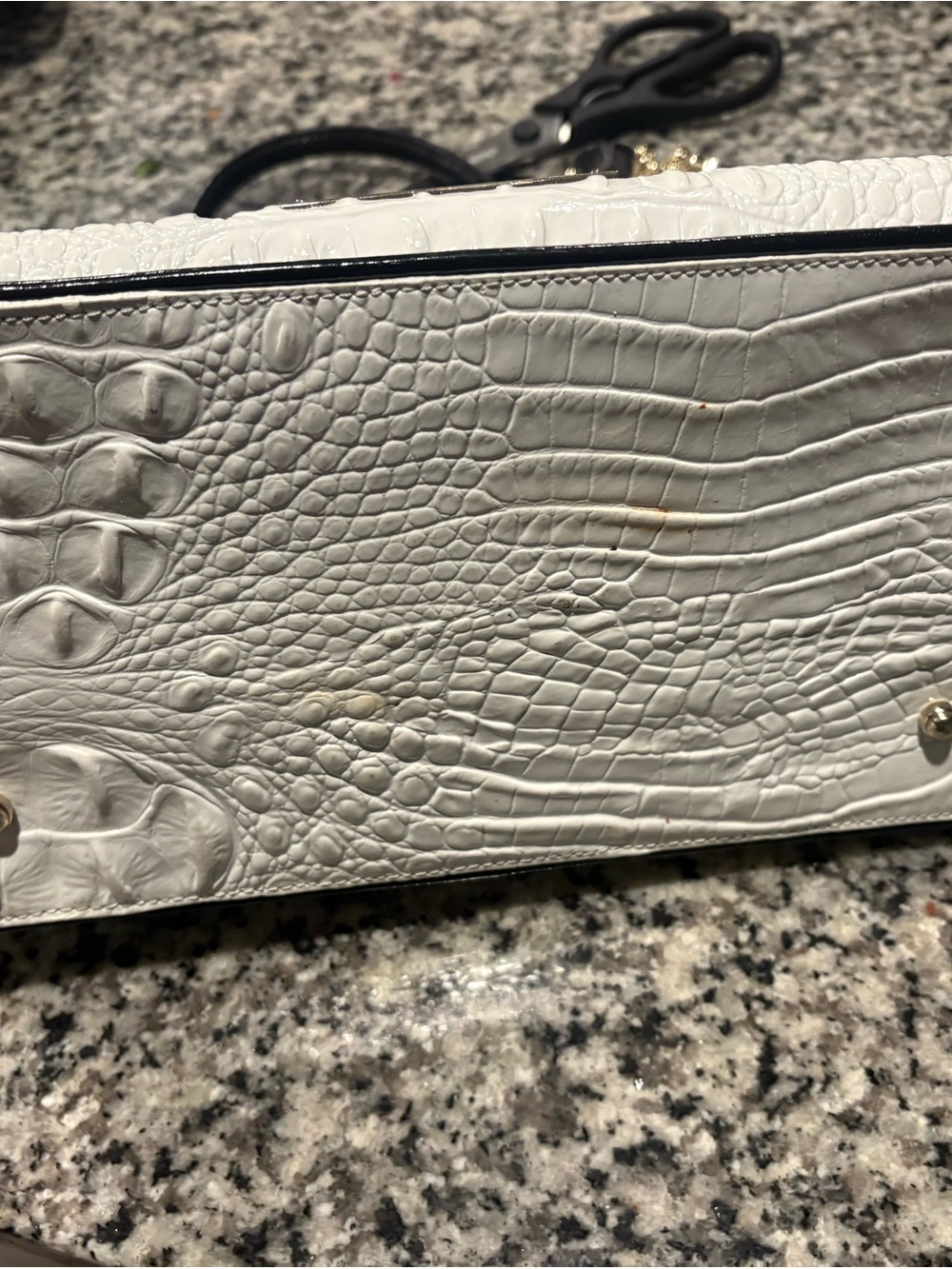 Brahmin White, Red & Black Croc-Embossed Satchel with Tassel Charm - Picture 4 of 4